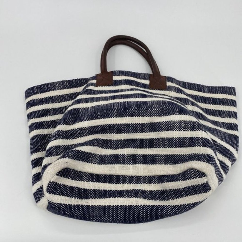 Crown & Ivy Women's Tote Bag Blue Ivory 100% Cotton Shopping Gym Beach - Picture 12 of 12